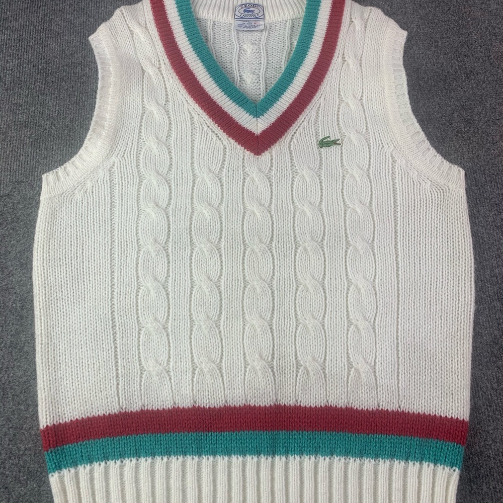 Izod Lacoste Mens V Neck Cable Knit Tennis Sweater Vest Size M Multicolor